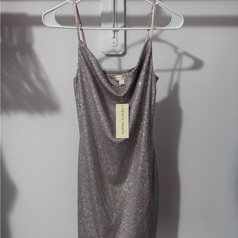 Elegant Silver Glitter Mini Dress